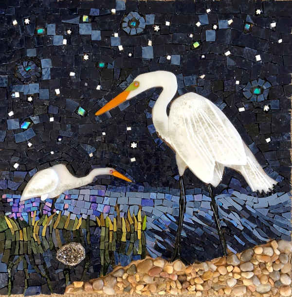 Great Egret - Mosaic by Karen Silton